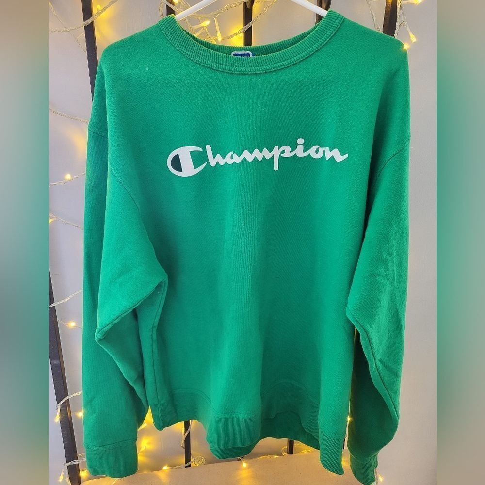 CHAMPION Crewneck Large Logo Pullover Sweater in Green, size L